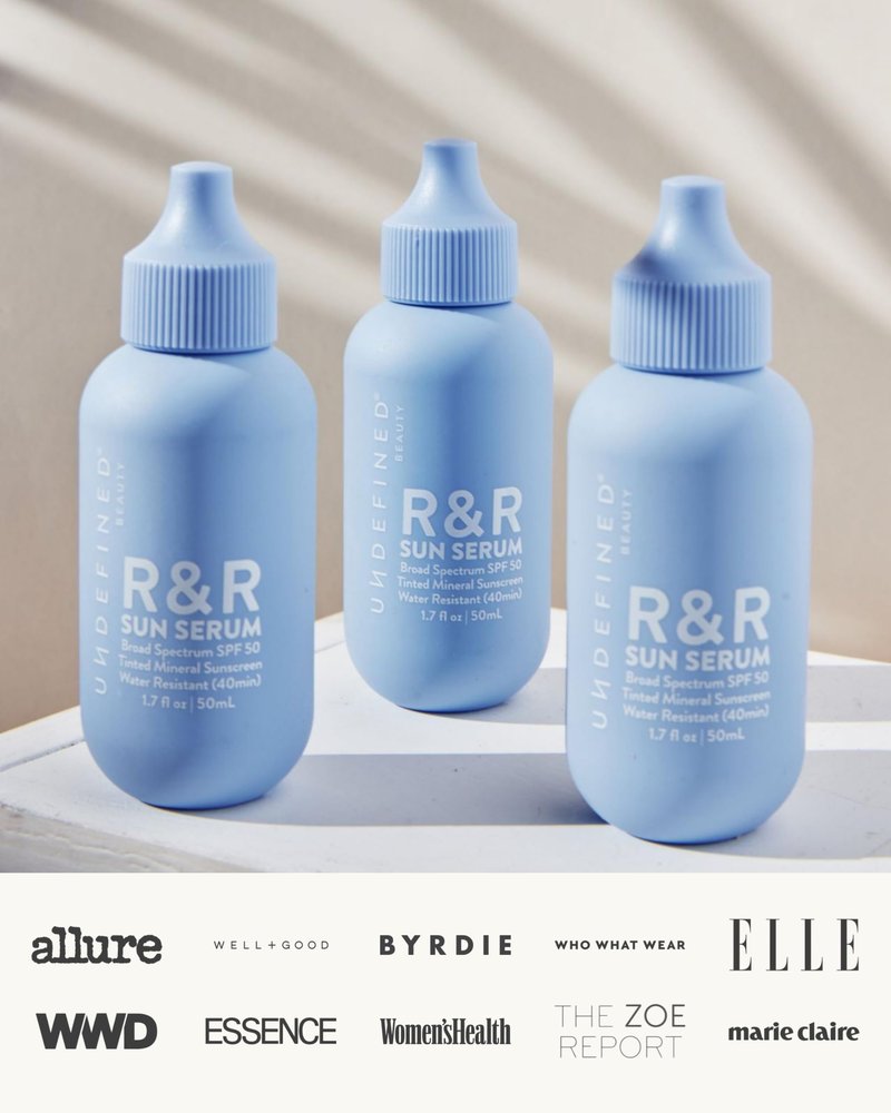 Undefined R&R Sun Serum SPF 50 PA++++ Mineral Sunscreen with Niacinamide, Water Resistant Broad Spectrum Protection & Blue Light Defense (Light Tint)