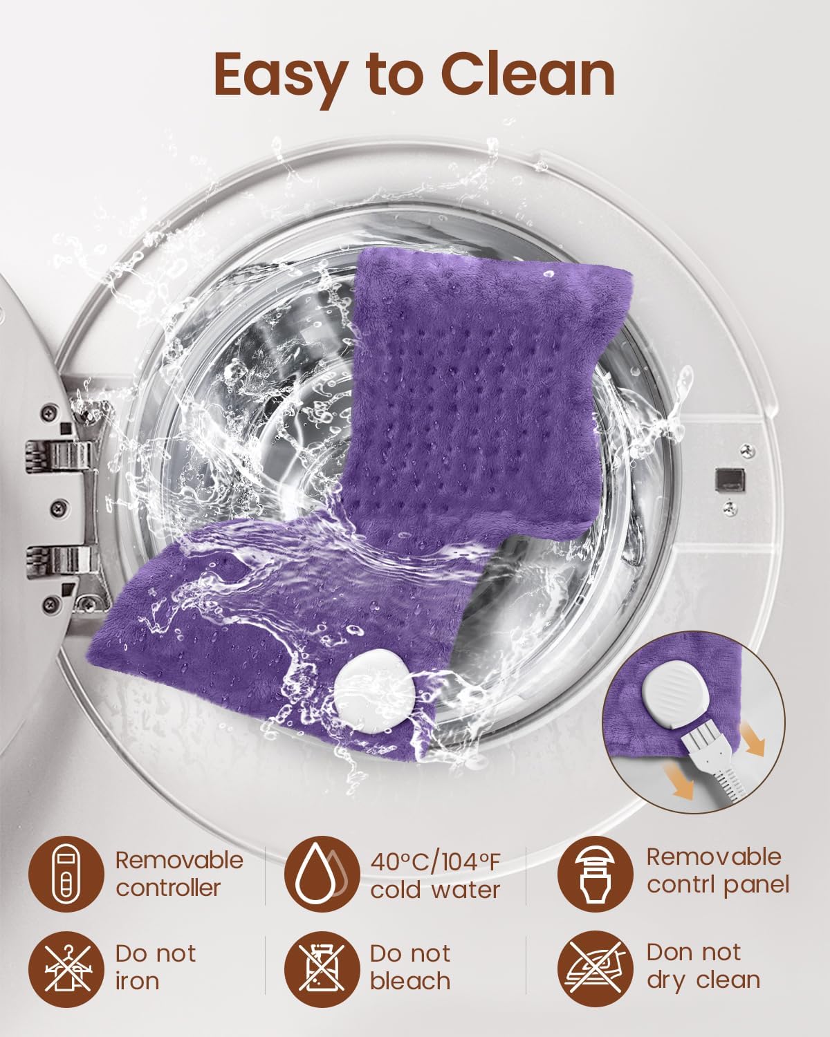 RENPHO Electric Heating Pad for Back Pain Relief - ETL Certified, Auto Shut Off | 12" x 24" Violet