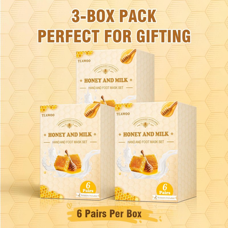 TEAWOO 18 Pairs Moisturizing Hand & Foot Masks with Honey, Milk, Vitamin E & Glycerin, Intensely Hydrating Foot Mask for Dry Cracked Feet, Moisturizing Socks for Cracked Heel Treatment