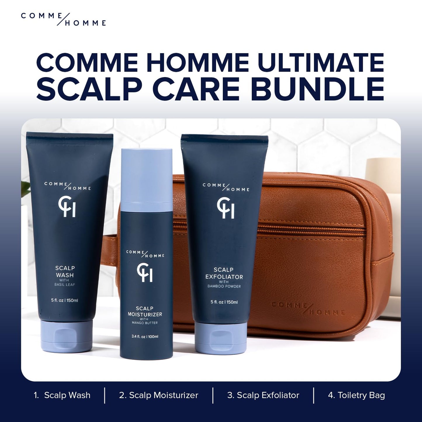 **Hydrating Scalp Wash for Bald Men - Gently Cleanses & Soothes with Basil, Aloe & Caffeine | 5 fl. oz / 150 ml**
