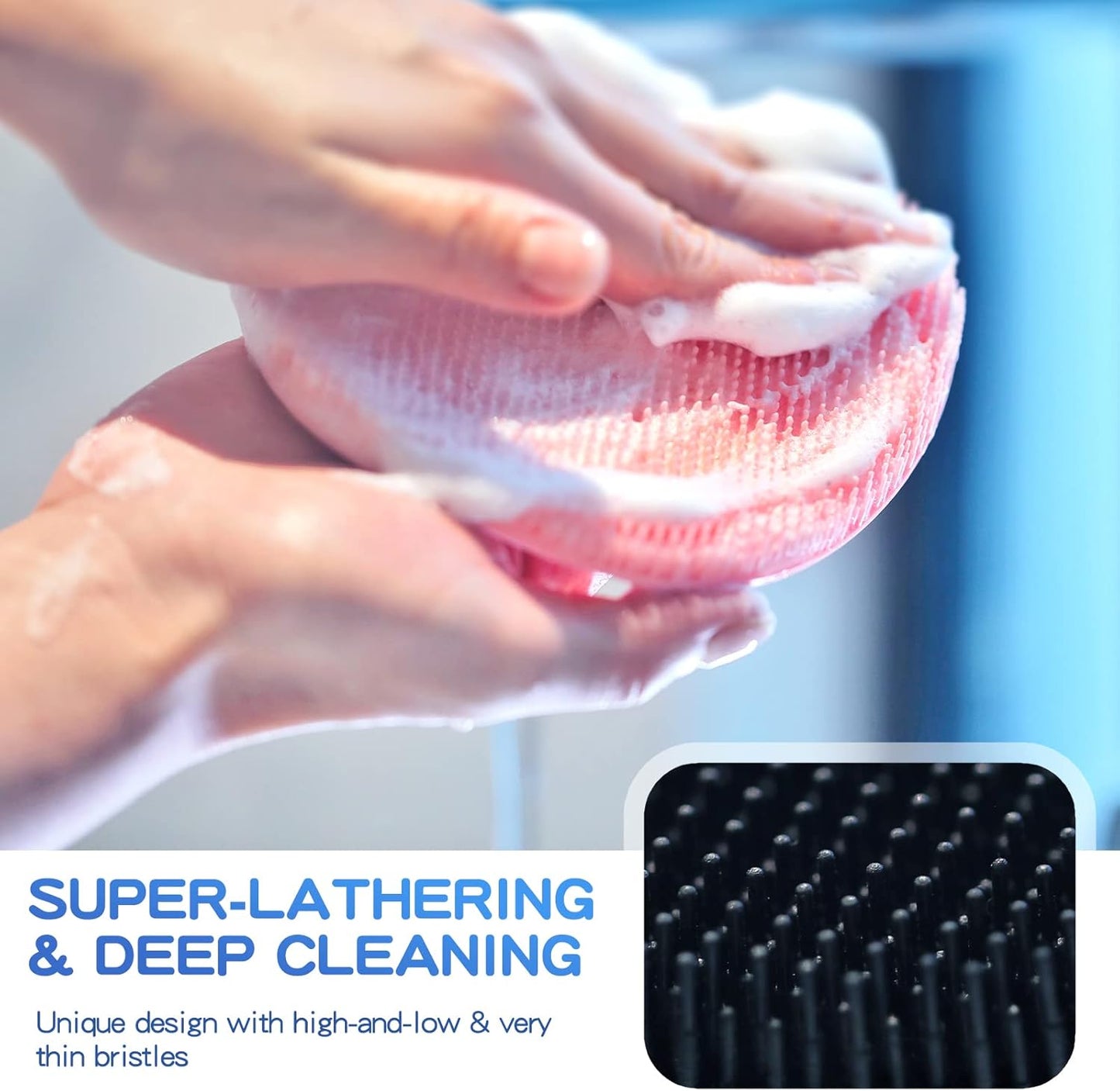 Manmihealth Soft Silicone Shower Brush, Super-Lathering and Deep-Cleaning Body & Face Scrubber, Gentle Exfoliating Bath Glove for All Skin Types, with 2 Free Hooks.(Black + Pink)