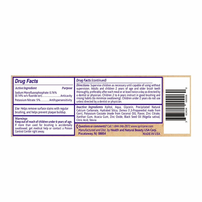 SprinJene Natural Sensitivity Relief Toothpaste – Fluoride Toothpaste for Sensitive Teeth & Cavity Protection – SLS Free with Patented Black Seed Oil & Zinc – Made in the USA (4 Pack)
