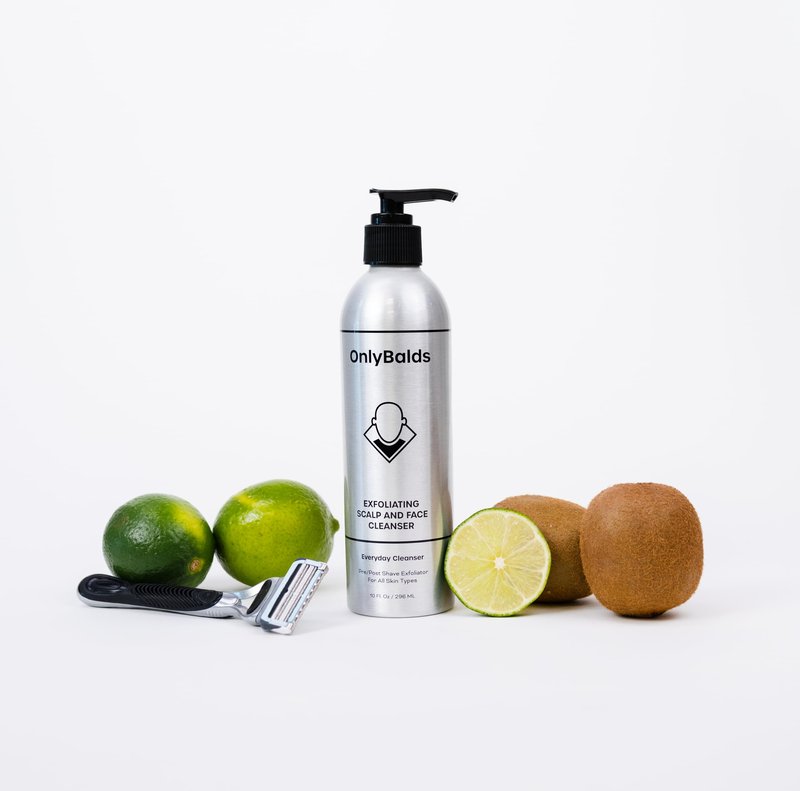 OnlyBalds Exfoliating Scalp & Face Cleanser 10oz — Premium Cleanser for Bald Men & Women, Shaved Heads & Shave Prep — Sulfate-Free, Synthetic Fragrance-Free, Dermatologist Tested