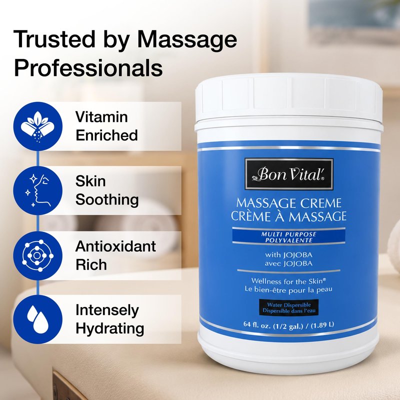 Bon Vital' Multi-Purpose Massage Crème, Professional Massage Cream with Aloe Vera to Relax Sore Muscles, Increase Circulation & Repair Dry Skin, Full Body Massage Moisturizer Cream, 1/2 Gallon Jar