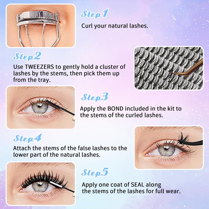LinShow Lash Clusters Kit Mix 9-16mm Volume Soft Natural Cluster Lashes DIY Individual Eyelash Extensions Kit With Seal Bond Remover Easy Self Application