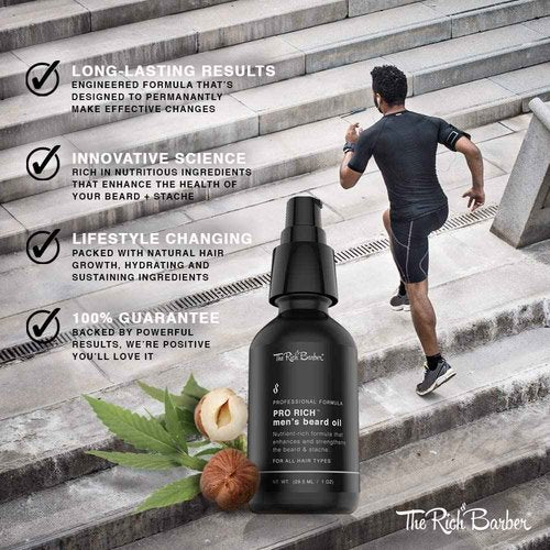 The Rich Barber Pro Rich Men's Beard Oil, 1 oz. - Softens Beard & Promotes Thick Growth with Castor Oil, Argan Oil, & Jojoba Oil - For All Beard Types
