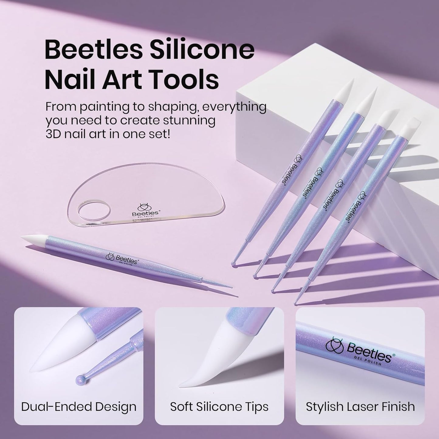 Beetles Nail Art Brushes, 8pcs Double-headed Nail Art Tool Set, Nail Dotting Tools, Striping Nail Art Brushes for Lines, Nail Drawing Pen with Bow knot Stickers Gift for Women