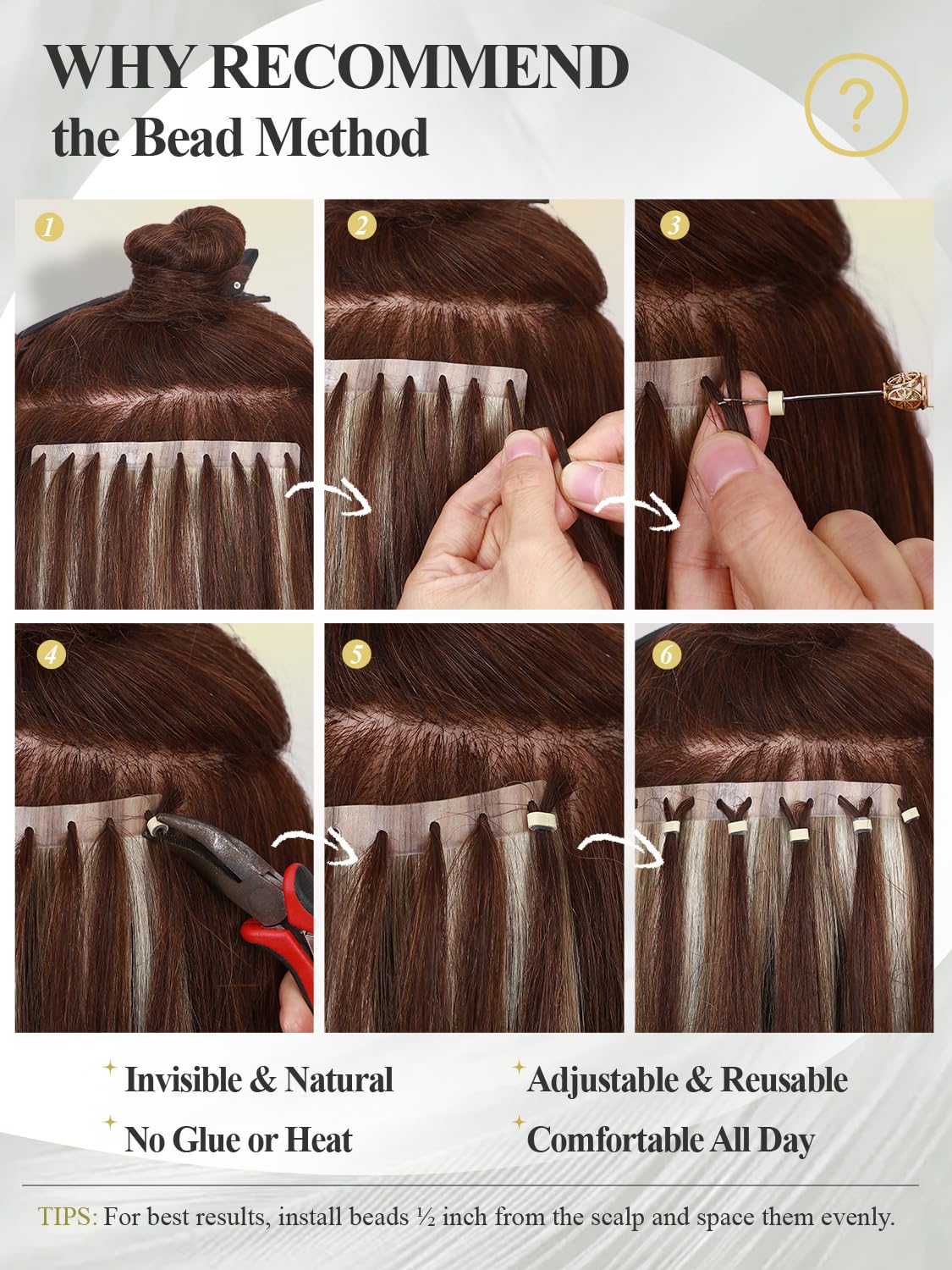 Human Hair Extensions Invisible PU Tape in Hair Extension T4/27 Highlight Honey Blonde Remy Human Hair Extensions with Beads Glueless Hair Extension for Women (30g 4Pcs,12 Inch)