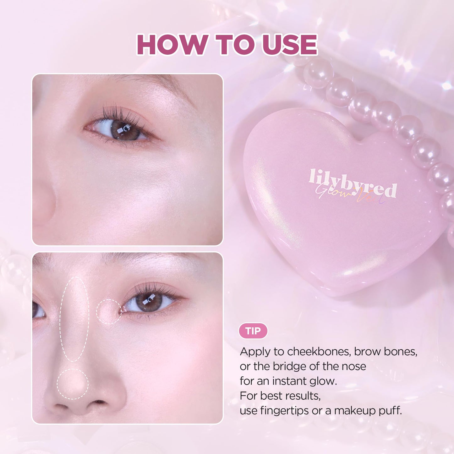 lilybyred Luv Beam Glow Veil | Korean Heart-Shaped Highlighter, Illuminating Shimmer, Radiant Glow, Silky Powder Texture, Buildable & Blendable, Lightweight & Long-Lasting, 0.11 oz. (01 Dreamy Beam)
