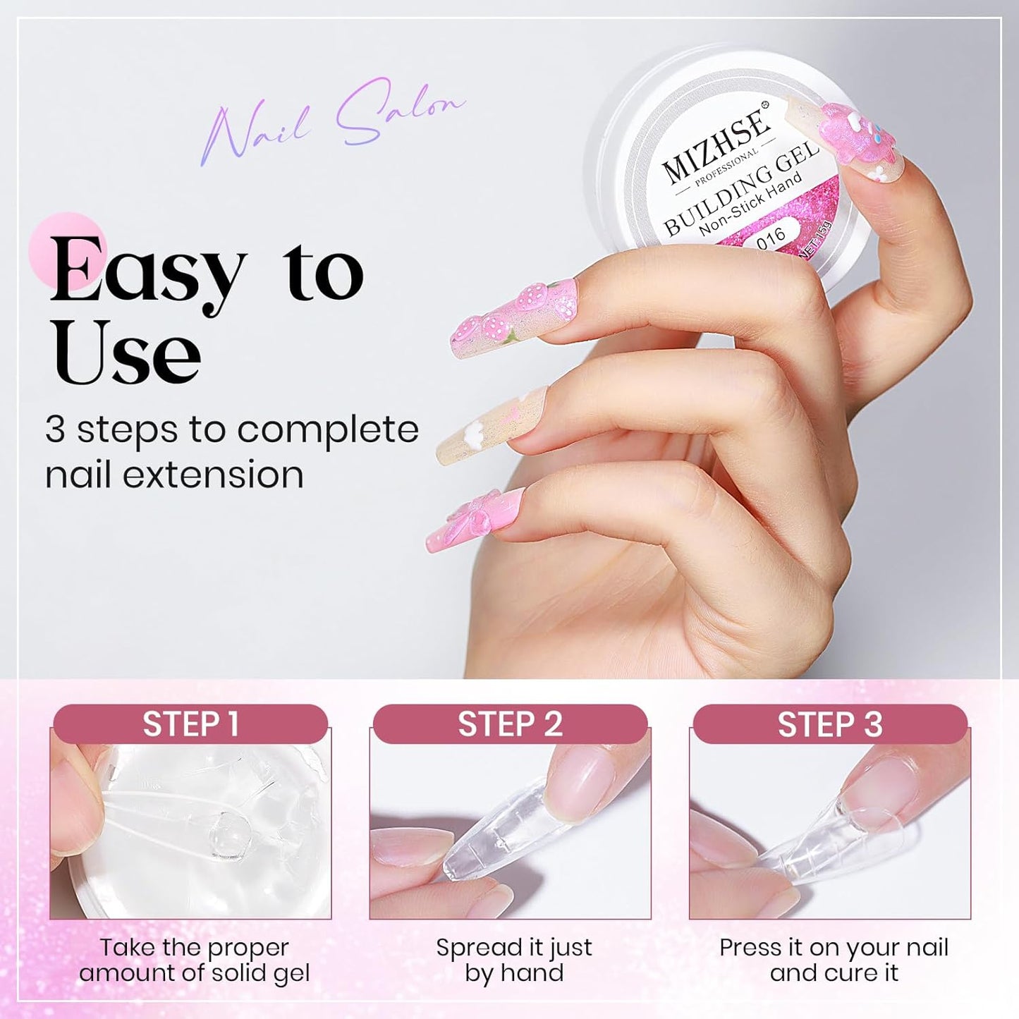 MIZHSE Solid Builder Gel for Nails, Clear Non-Sticky Sculpting Gel, 3D Nail Art Carving Building Modeling Hard Nail Extension Soak Off UV/LED Nail Art Salon Home DIY 15g