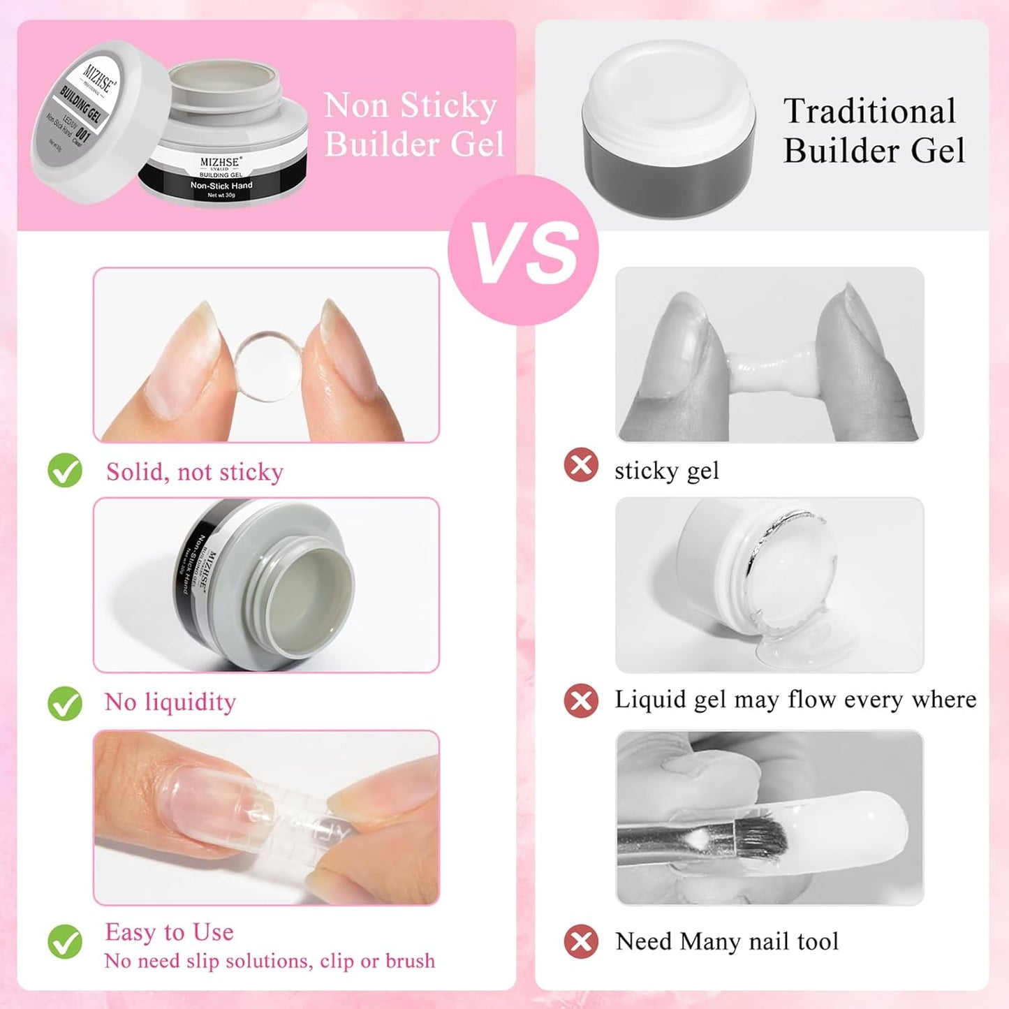 MIZHSE Solid Builder Gel for Nails, Clear Non-Sticky Sculpting Gel, 3D Nail Art Carving Building Modeling Hard Nail Extension Soak Off UV/LED Nail Art Salon Home DIY 15g