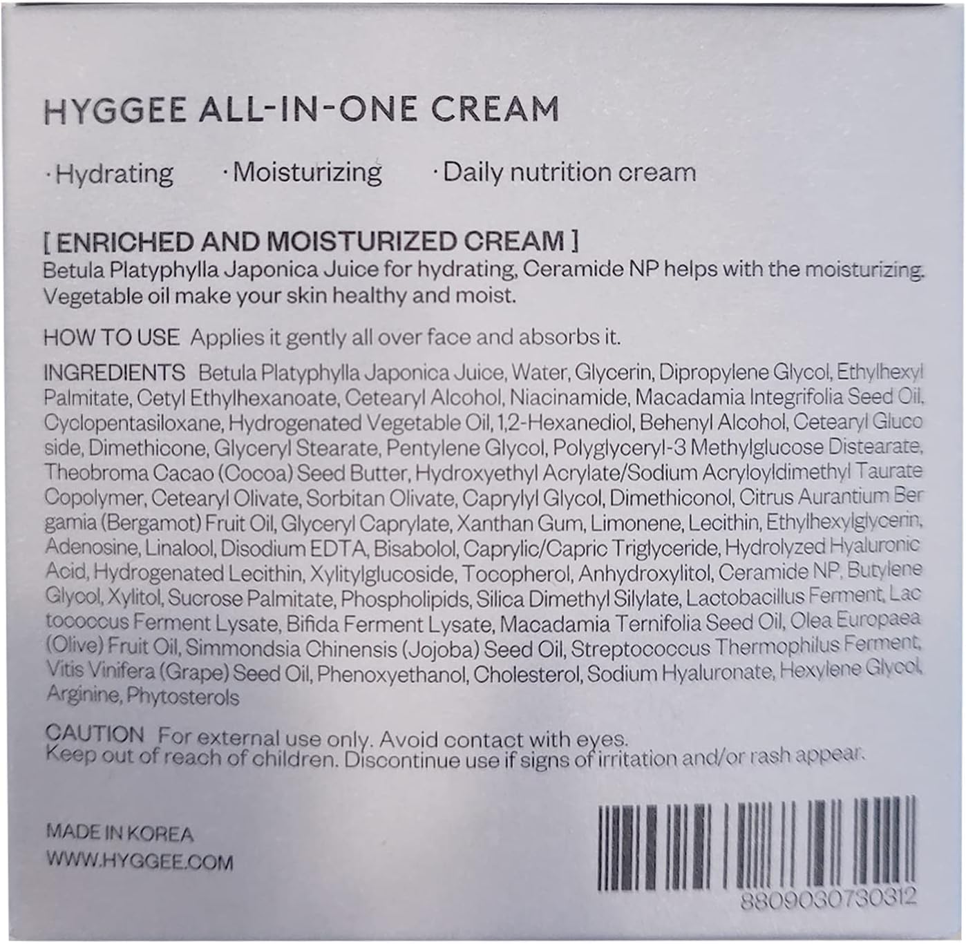 KSBC HYGGEE All in One Cream - High Moisture Barrier Face Moisturizer for Dry Skin - Probiotics & Ceramide - Non Sticky Moisturizing Cream - Skin Irritation Free, 2.7oz.