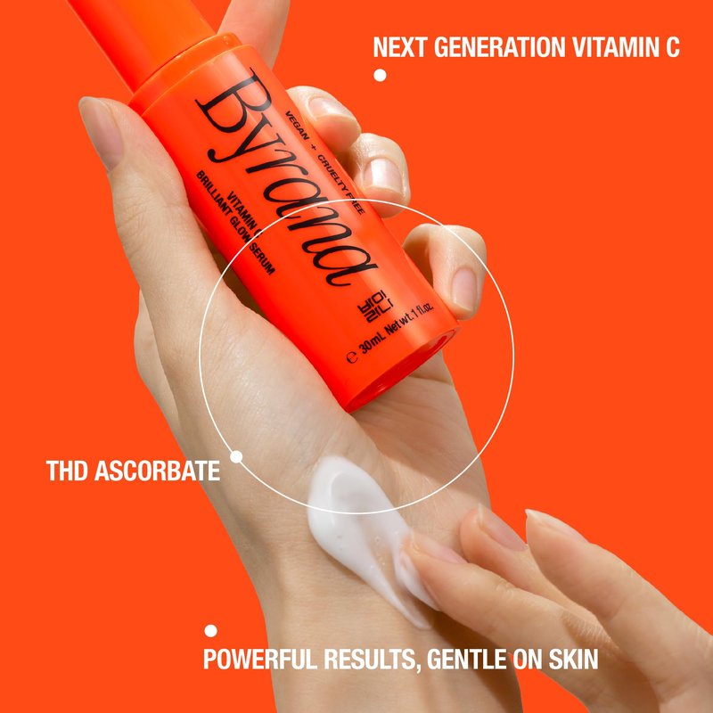 BYRANA Vitamin C Brilliant Glow Face Serum – Korean Anti Aging Skincare with THD Ascorbate, Matrixyl 3000, Ferulic Acid & Ginseng – Visibly Reduces Dark Spots, Uneven Tone, Fine Lines & Wrinkles