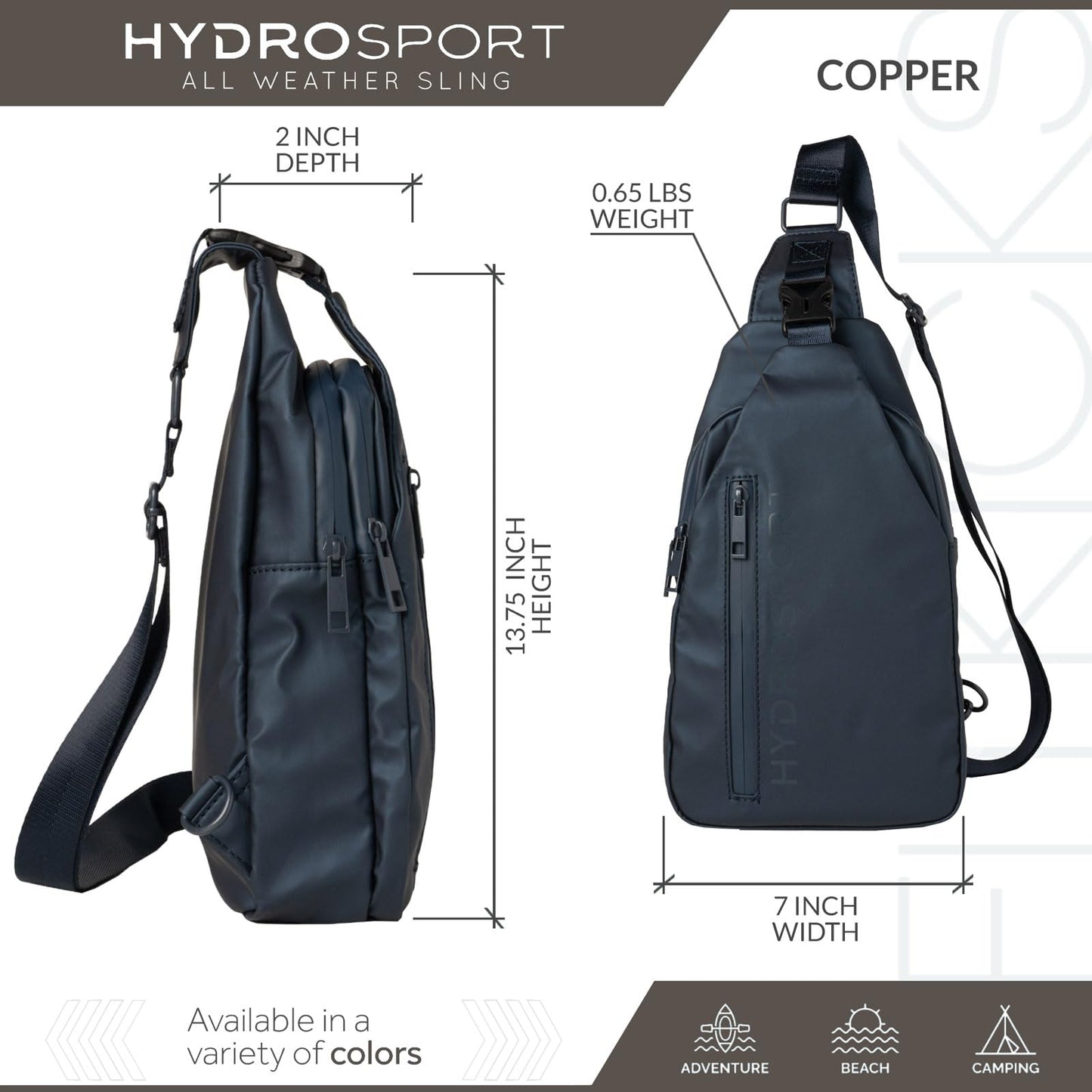 FITKICKS Hydrosport All Weather Sling Bag Unisex Crossbody Travel Hiking Chest Bag - Navy