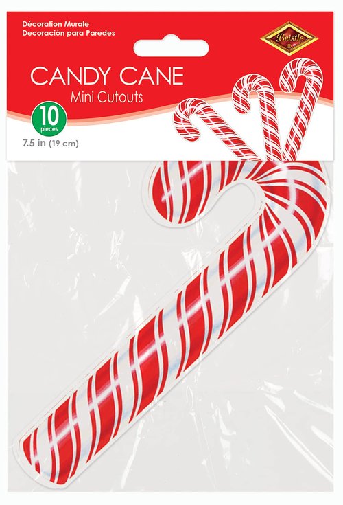 Beistle 10 Piece Paper Candy Cane Holiday Cut Outs For Christmas Party Decor, Red/White