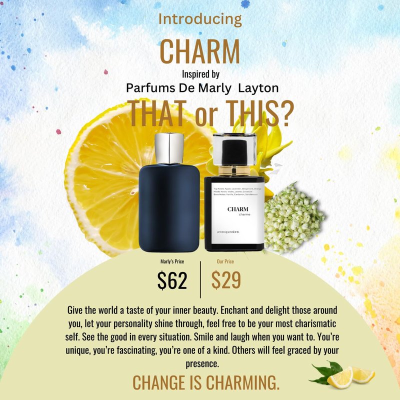 CHARM | Inspired by Parfums De MRLY LAYTON | Pheromone Perfume for Men and Women | Extrait De Parfum | Long Lasting Dupe Clone Perfume Cologne | Essential Oil Fragrance | (30 ml / 1 Fl Oz)
