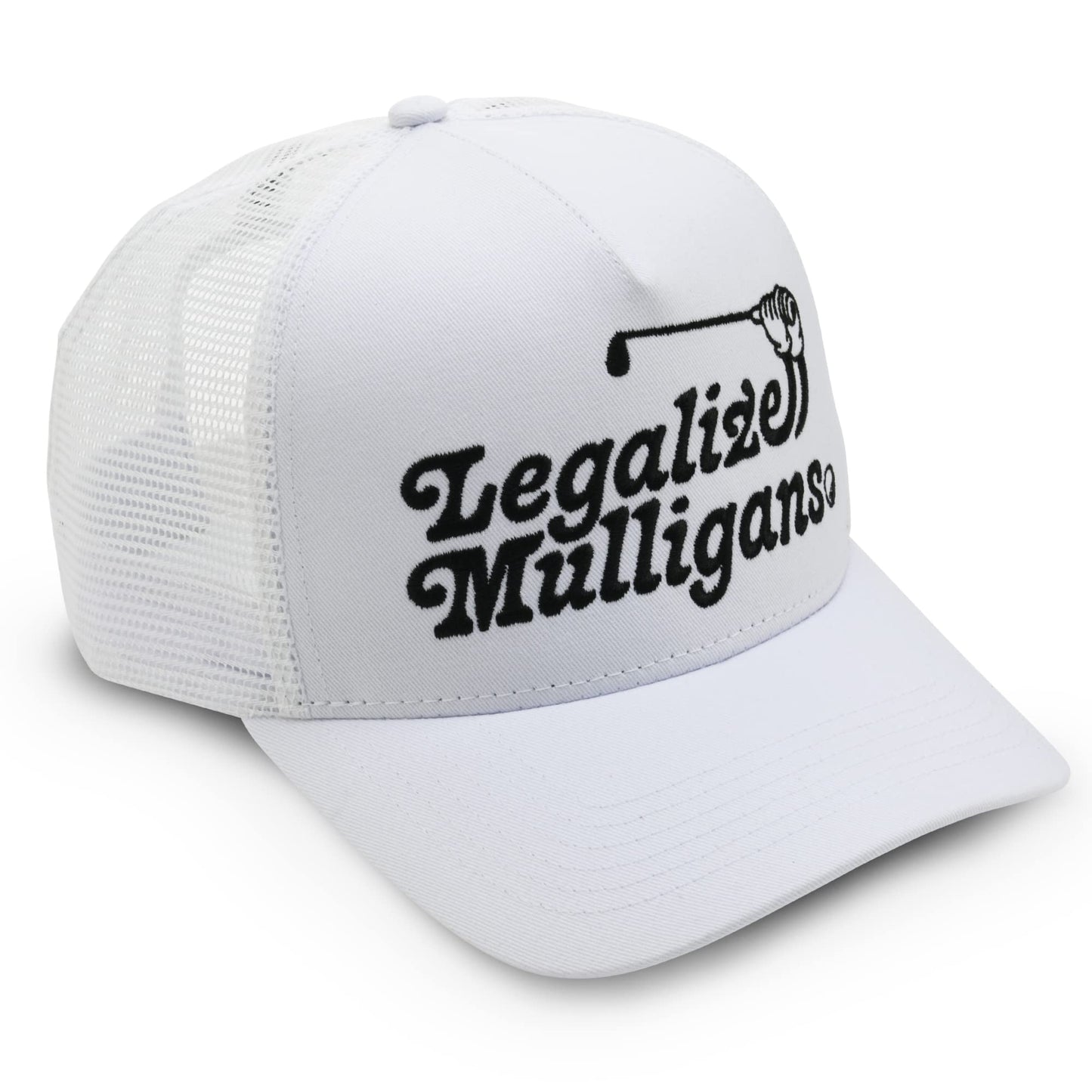 MADSON GOLF White Funny Embroidered Legalize Mulligans 5 Panel Trucker Hat - Golf Gift for Men