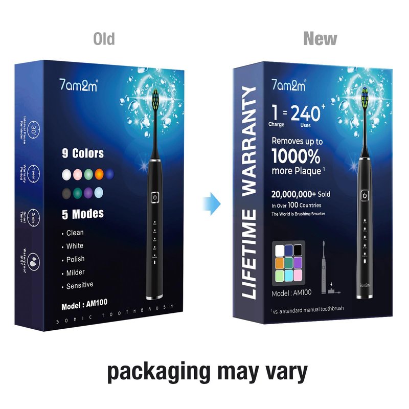 7AM2M Sonic Electric Toothbrush with 6 Brush Heads for Adults&Kids, One Charge for 120 Days, Wireless Fast Charge, 5 Modes, 40000VPM Powered Toothbrush, 2 Minutes Built in Smart Timer -Purple