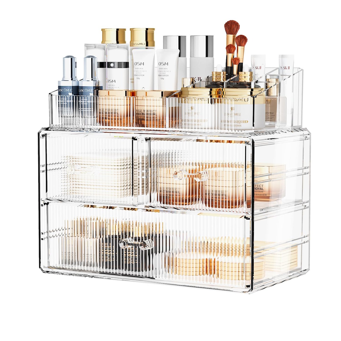 ZHIAI Stackable Storage Drawers, Acrylic Bathroom Counter Organizer Clear Makeup Organizers for Vanity, Kitchen Cabinets, Bathroom, Undersink, Home Organization and Storage (3 Drawers, Pattern A)
