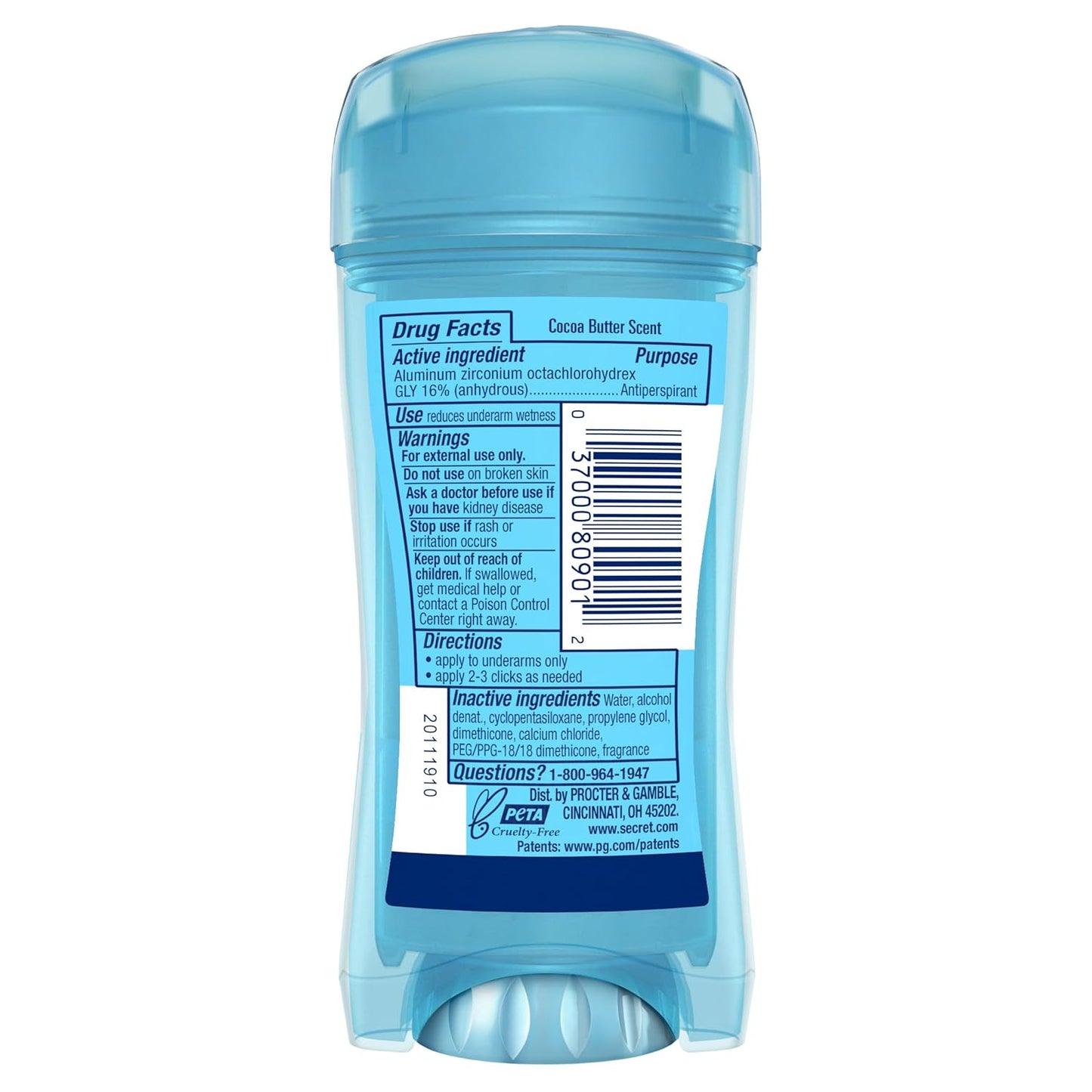 Secret Fresh Antiperspirant Deodorant for Women, 72hr Breathable Sweat & Odor Protection, Instant Freshness & Gentle, PH Balancing Minerals, Clear Gel, Cocoa Butter Scent, 2.6 oz