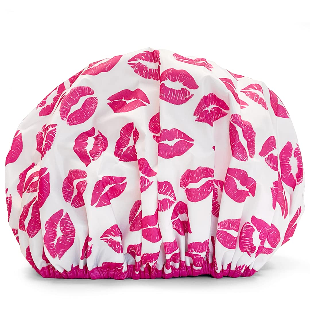 Reusable Shower Cap & Bath Cap & Lined, Oversized Waterproof Shower Caps Large Designed for all Hair Lengths with PEVA Lining & Elastic Band Stretch Hem Hair Hat - Fashionista Deco Dots