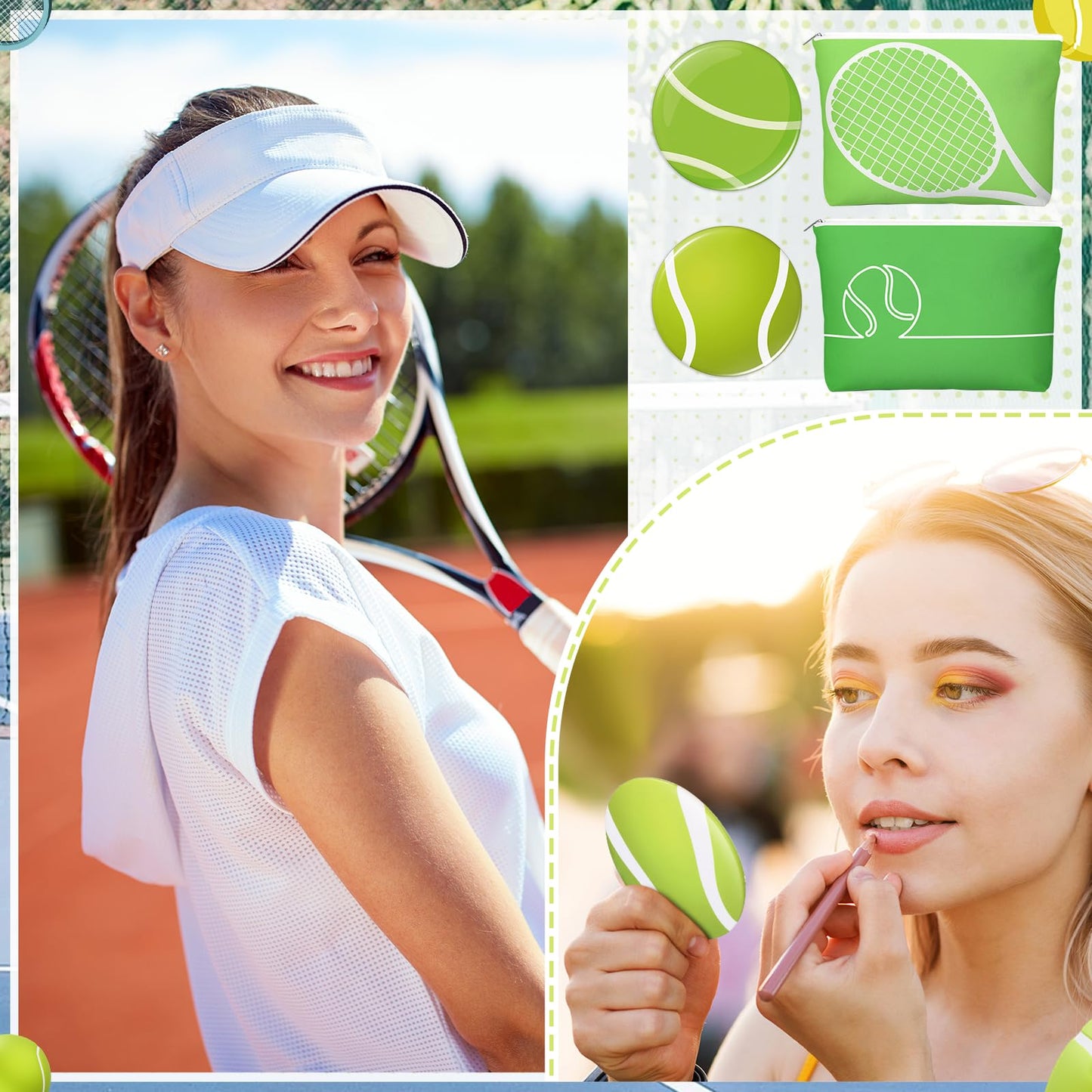 Kacctyen 24 Pcs Tennis Gifts Bulk for Women Tennis Lovers Canvas Makeup Bags Compact Mirrors Accessories Team Gifts Bulk for Coach Birthday Back to School Party Favors