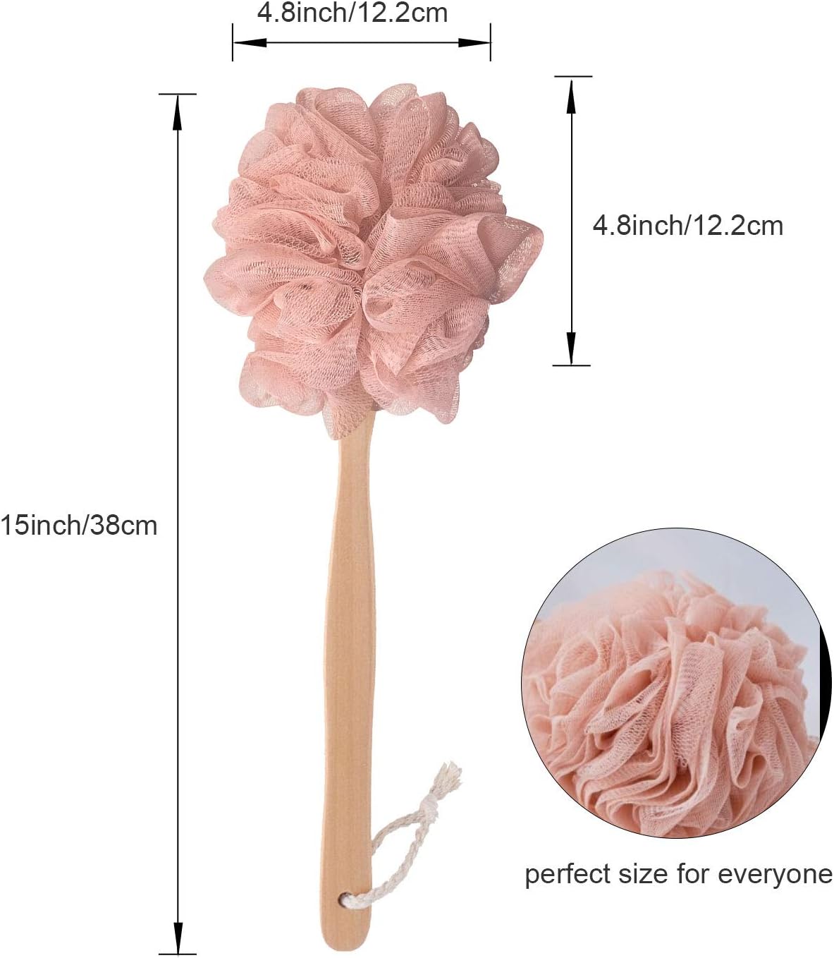 Loofah with Handle, Loofah on a Stick, Shower Sponge with Handle, Bath Brush, Shower Brush for Body, Back Scrubber for Shower, PE Soft Mesh Luffa for Men and Women