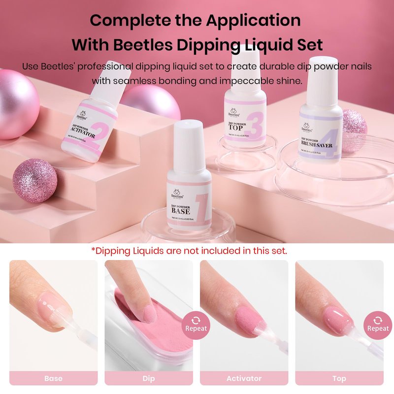 Beetles Pink Dip Powder Nail Kit 6 Color Nude Pink Brown Dip Nails Powder Starter Kit All Season Nail Dip Powder Kit No Need Nail Lamp DIY Salon at Home Summer Gift for Women