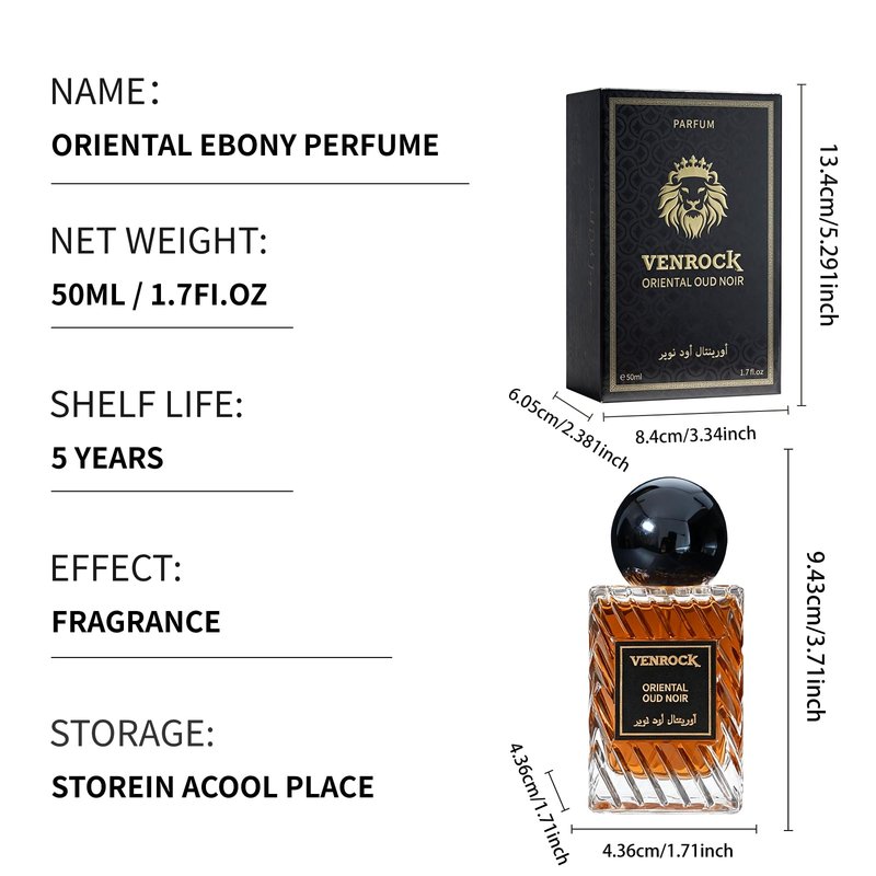 Venrock Oriental Oud Noir EDP Spray 50ml - Oriental Woody Men’s Perfume, Long-Lasting Arabian Scent, Premium for Special Occasions & Daily Use (Agarwood, Saffron, Amber, Musk)