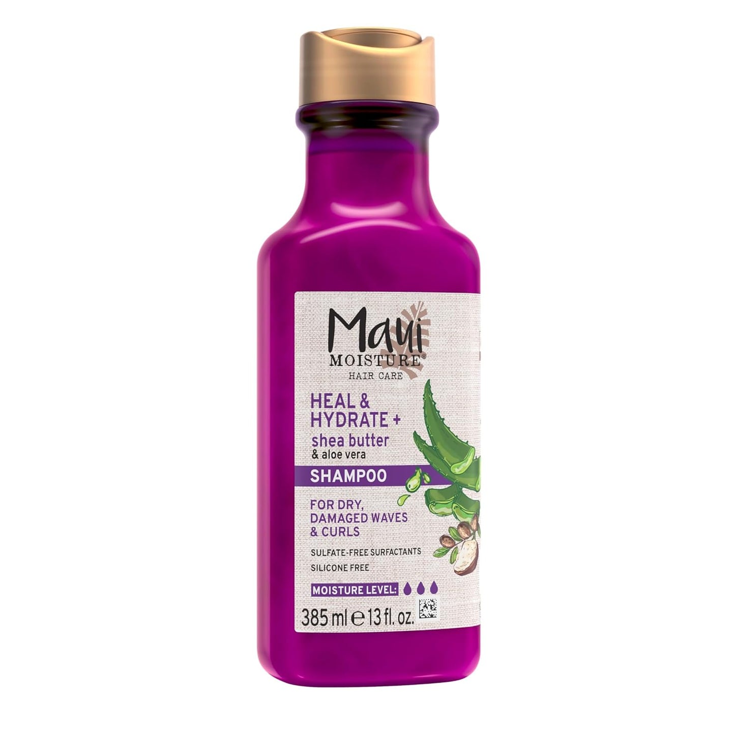 Maui Moisture Heal & Hydrate + Shea Butter Shampoo to Repair & Deeply Moisturize Tight Curly Hair with Coconut & Macademia Oils, Vegan, Silicone, Paraben & Sulfate-Free, 13 fl oz
