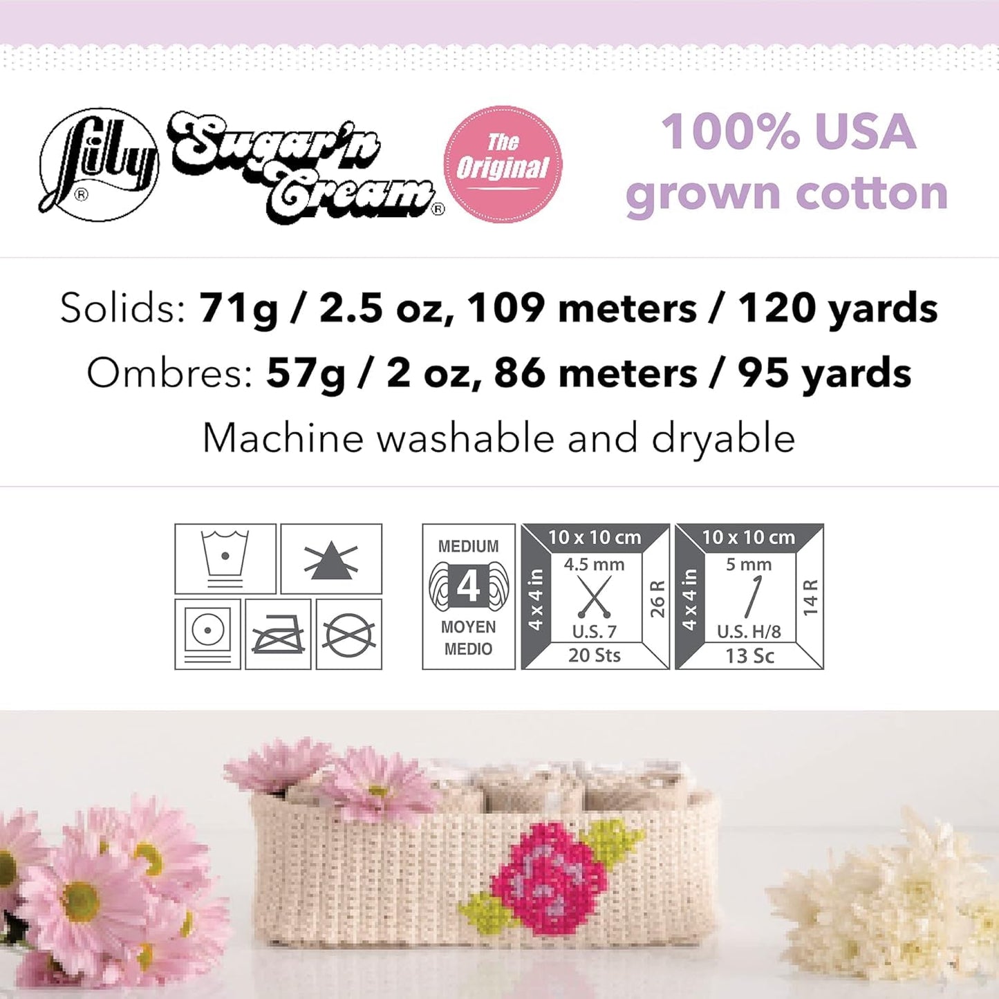 Lily Sugar 'N Cream The Original Solid Yarn, 2.5oz, Medium 4 Gauge, 100% Cotton - Purple - Machine Wash & Dry