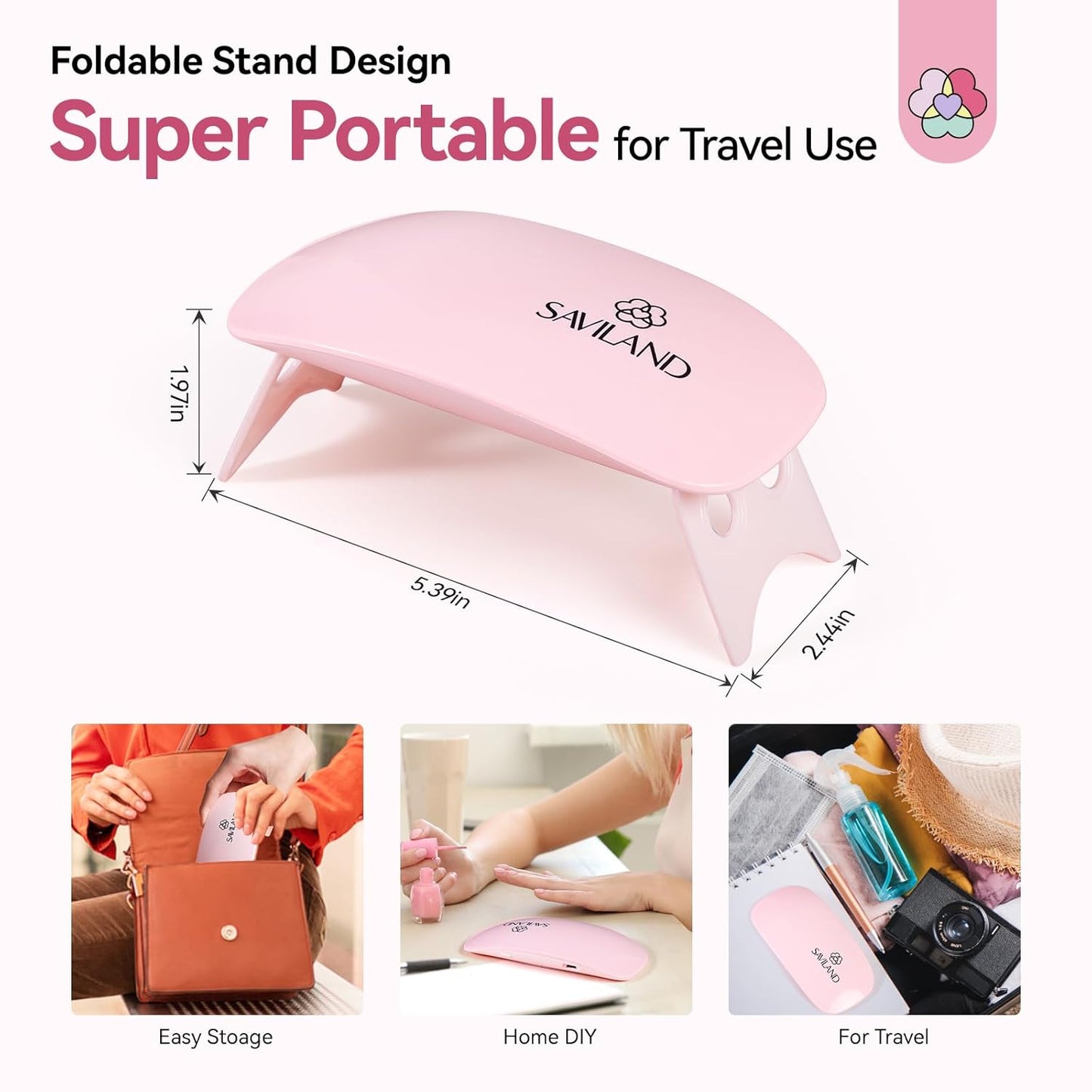 Saviland Mini Nail Lamp, Quick-Dry Gel Nail Lamp 16W, Portable U V Light for Easy and Fast Nail Extension, U V LED Curing Lamp for Manicure Starters DIY Nail Art