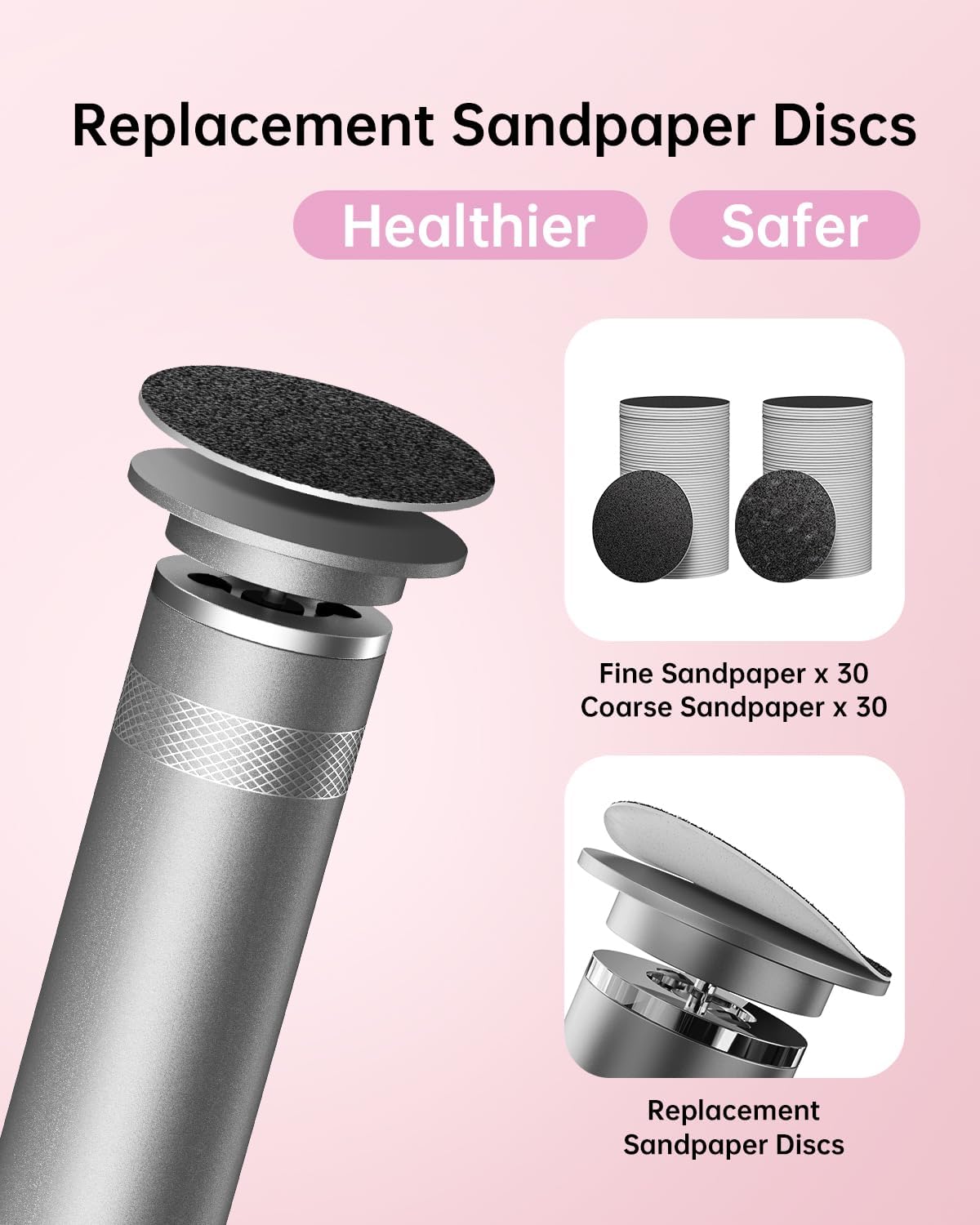 Electric Foot Callus Remover, Upgrade Electric Foot File Callus Remover for Feet, Adjustable Speed Foot File with 60 Pcs Sandpaper Discs, Foot Scrubber for Cracked, or Tough Skin and Calluses, Pink