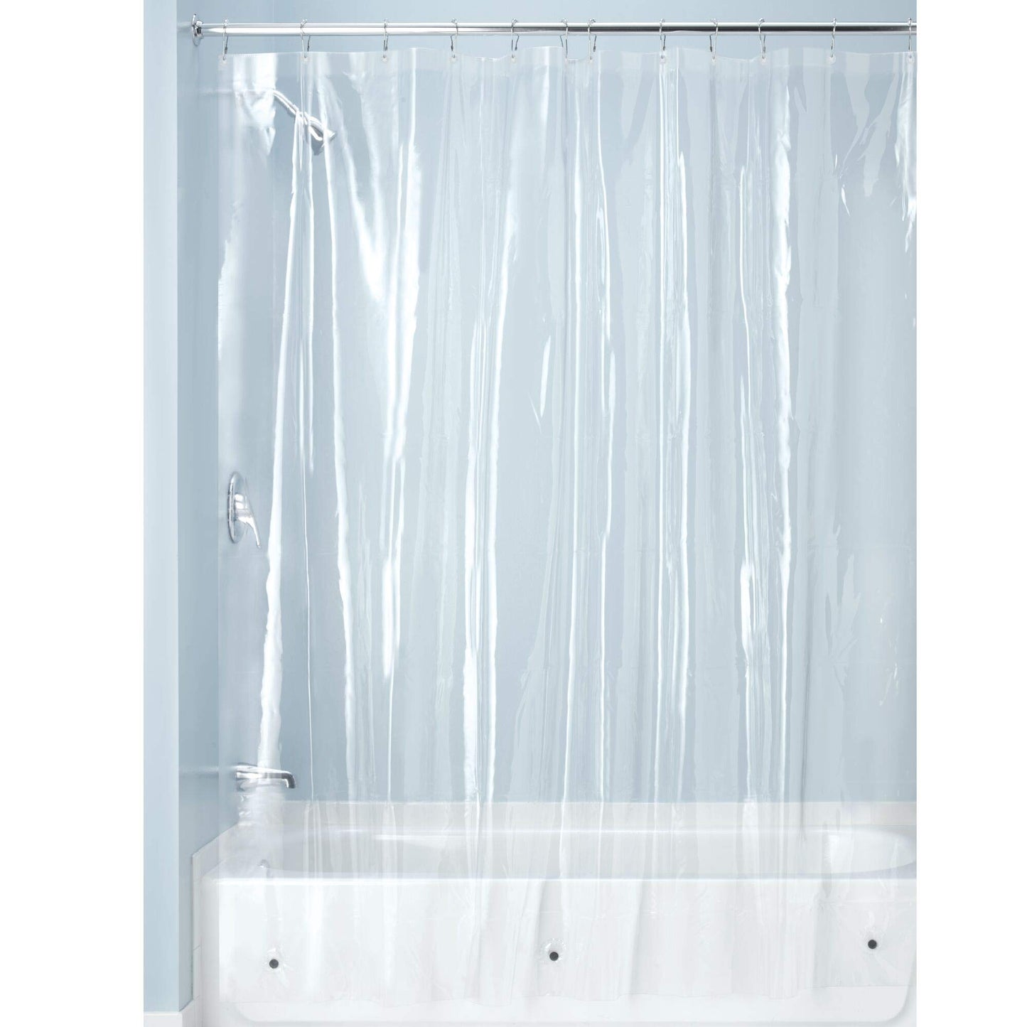 iDesign Vinyl Shower Liner, PVC-Free Curtain with Magnets for Master, Guest, Kids' Bathroom, Bathtub, Long, Clear