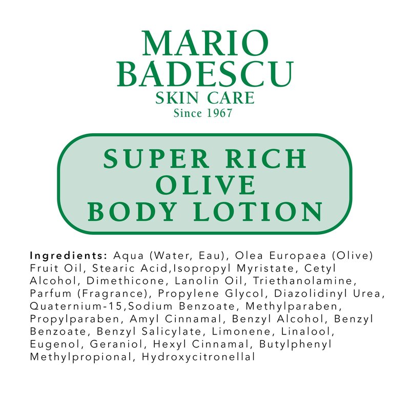 Mario Badescu Super Rich Olive Body Lotion for Dry Skin, Non-Greasy and Creamy Moisturizer Infused with Olive Oil, Ideal for All Skin Types, 16 Fl Oz