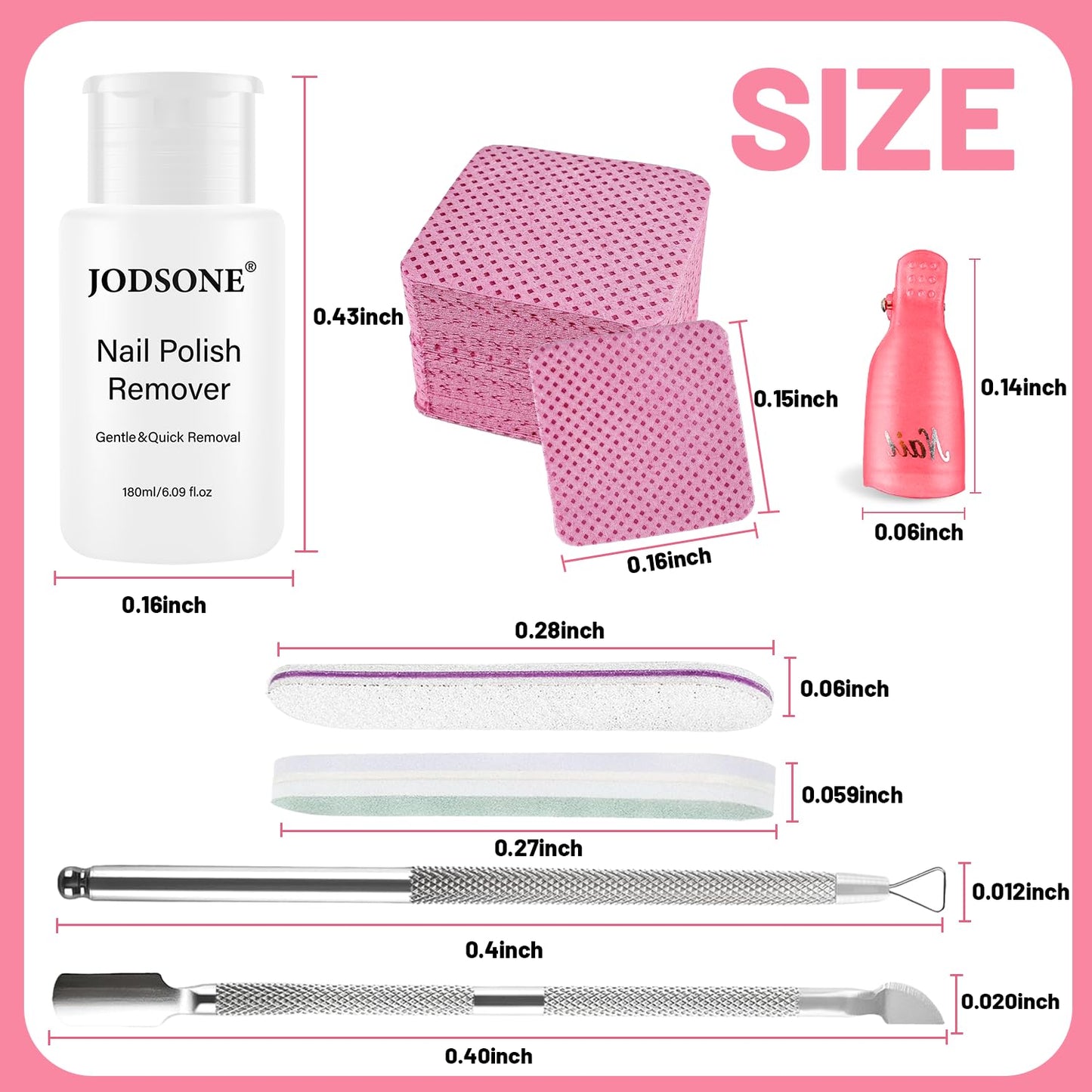 JODSONE Nail Polish Remover Kit with Non-Acetone Nail Polish Remover,Nail Clips,200Pcs Cotton Pads,Cuticle Pusher & Peeler,Soak Off Gel Remover Set for Gel Nail Polish,Safe & Gentle Nail Care Tools