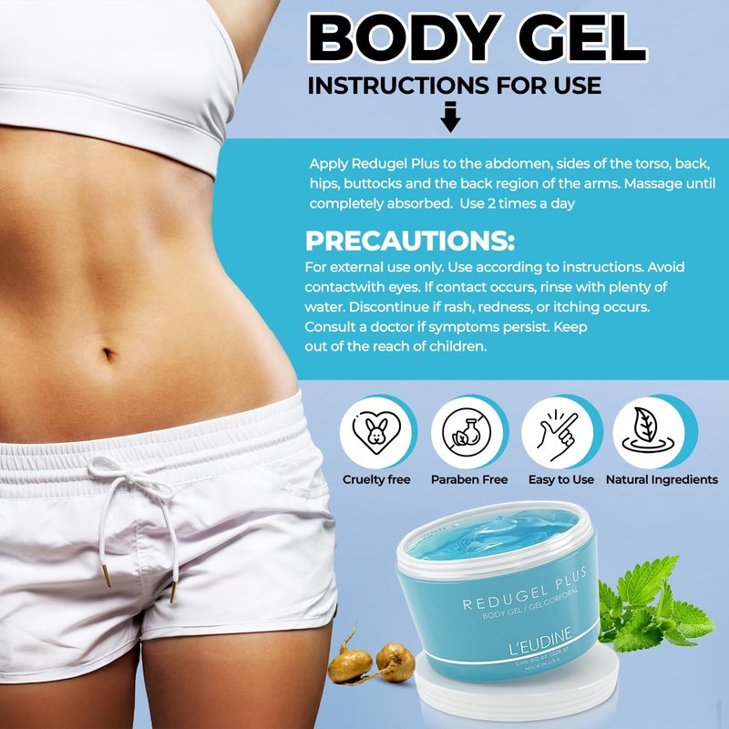 L’EUDINE Redugel Plus Skin Tightening Cream for Body – Belly Firming Cream with Mint Oil, Field Horsetail, Marine Algae & Maca Extract - Skin Firming and Tightening Lotion, 8 Oz