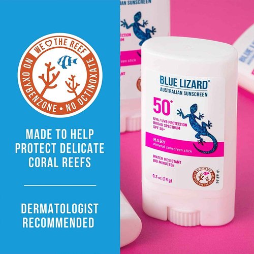 Blue Lizard BABY Mineral Sunscreen Stick with Zinc Oxide, SPF 50+, Water Resistant, UVA/UVB Protection - Easy to apply, Fragrance Free.5 oz (Pack of 2)