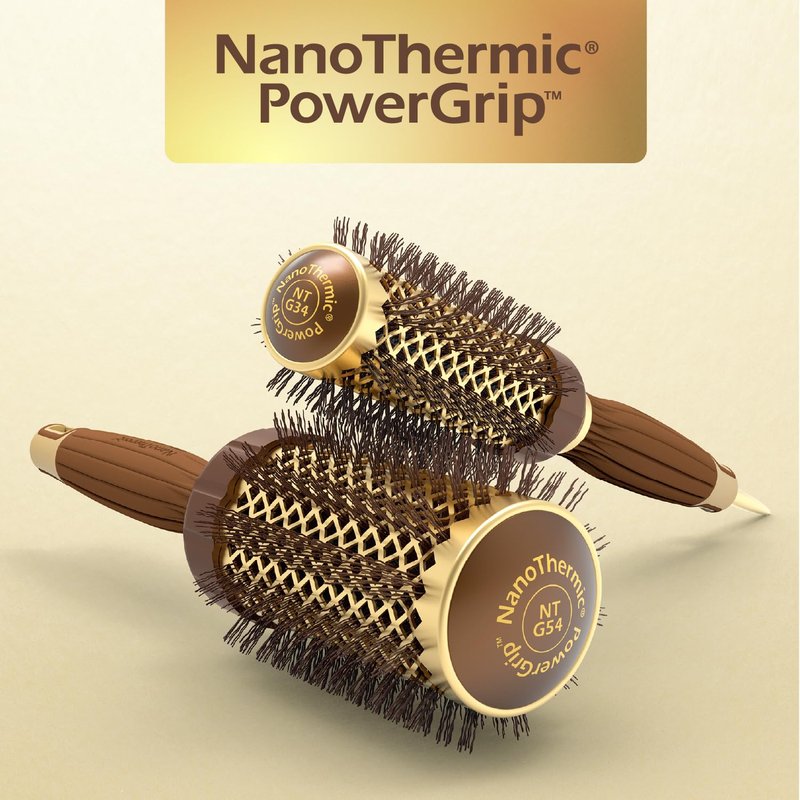 Olivia Garden NanoThermic PowerGrip Thermal Round Hair Brush - Not Electrical - Ceramic Blowout Brush for Medium to Thick Hair, 2 1/8 inch