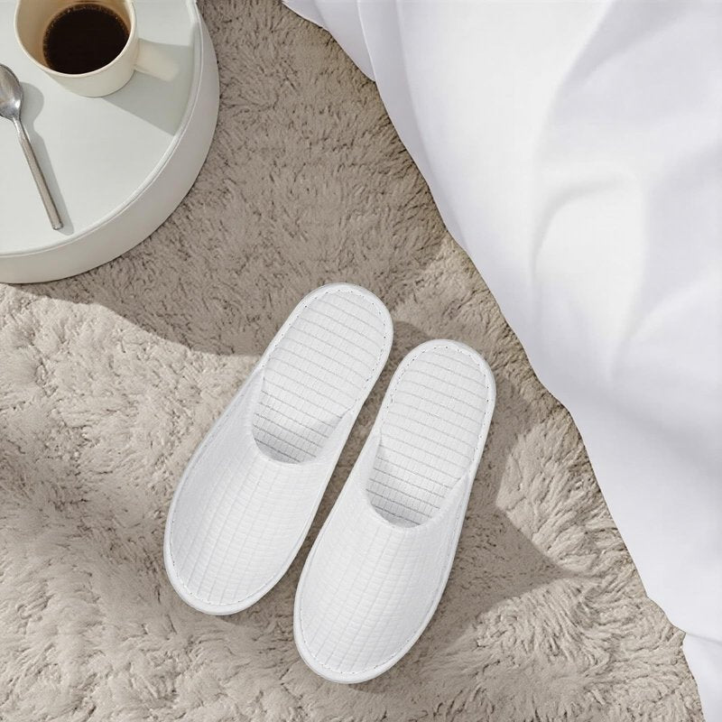 YQQYG 10 Pairs White Spa Slippers for Women and Men, Universal Bulk Disposable Slippers for Guests, Non-Slip Disposable Hotel Slipper Indoor Slipper for Travel Home Salon Hotel Bathroom