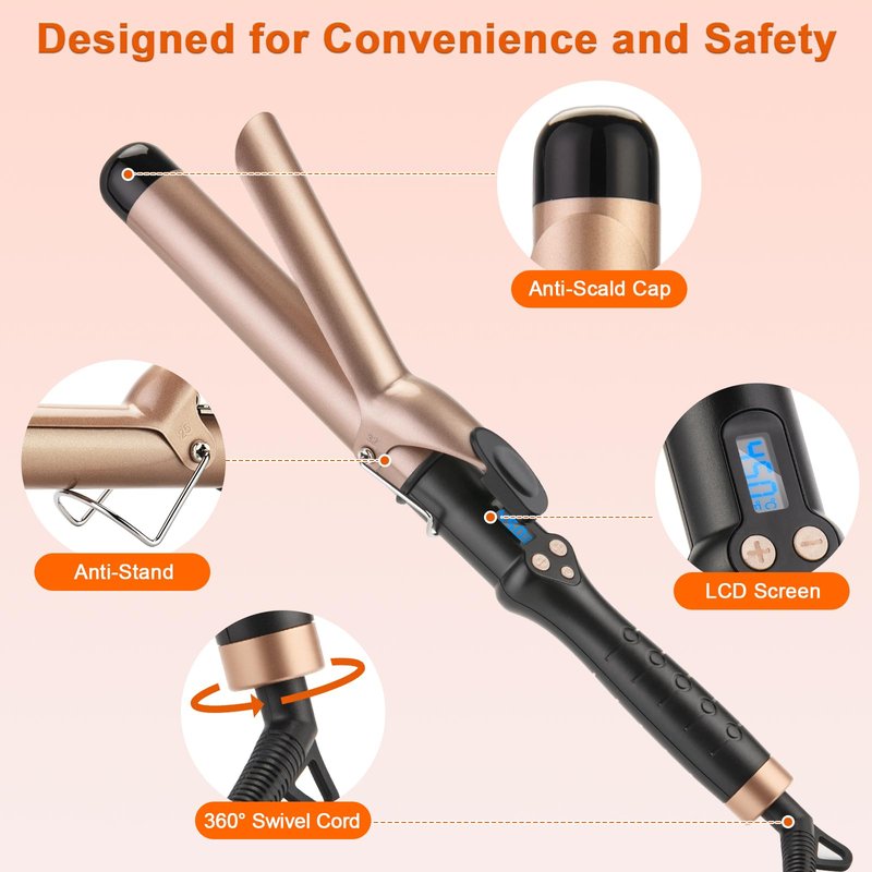 Curling Iron 1 1/4 Inch for Medium and Long Hair Professional Tourmaline Ceramic Barrel Curler with Clamp Dual Voltage Adjustable Temperature Long-Lasting Results Black