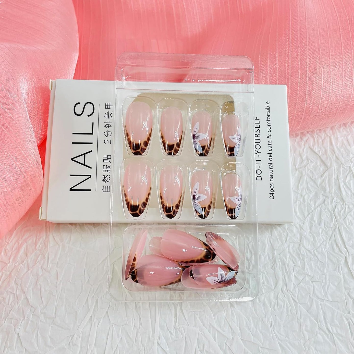 French Tip Almond Press-On Nails with Gold Bow | Reusable Glossy Acrylic False Nails for Women