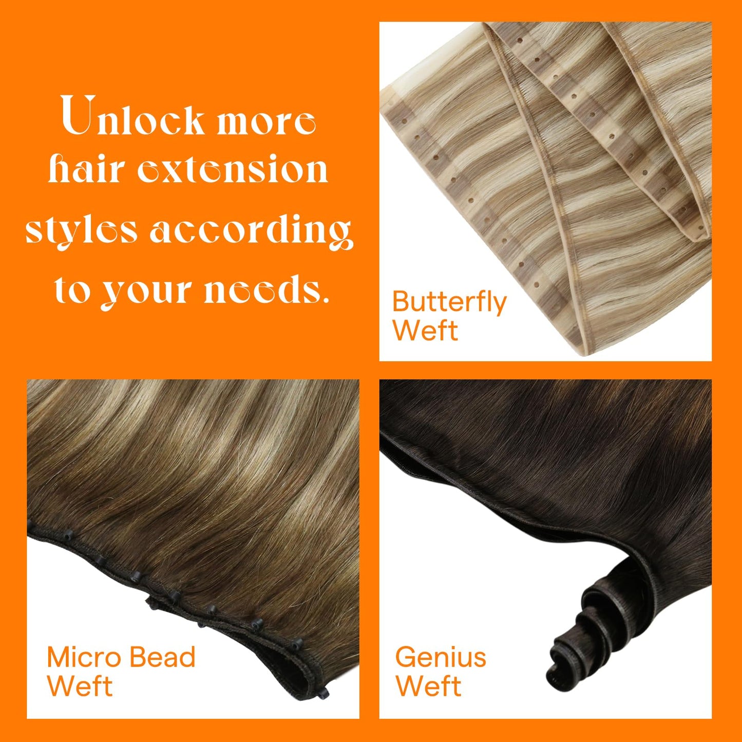 Sunny Hair Sew in Hair Extensions Real Human Hair 100G Highlights Long Hand-Tied Weft Bundles 18 Inch Dark Brown Mix Caramel Blonde Add Volume Can be Styled Natural Look