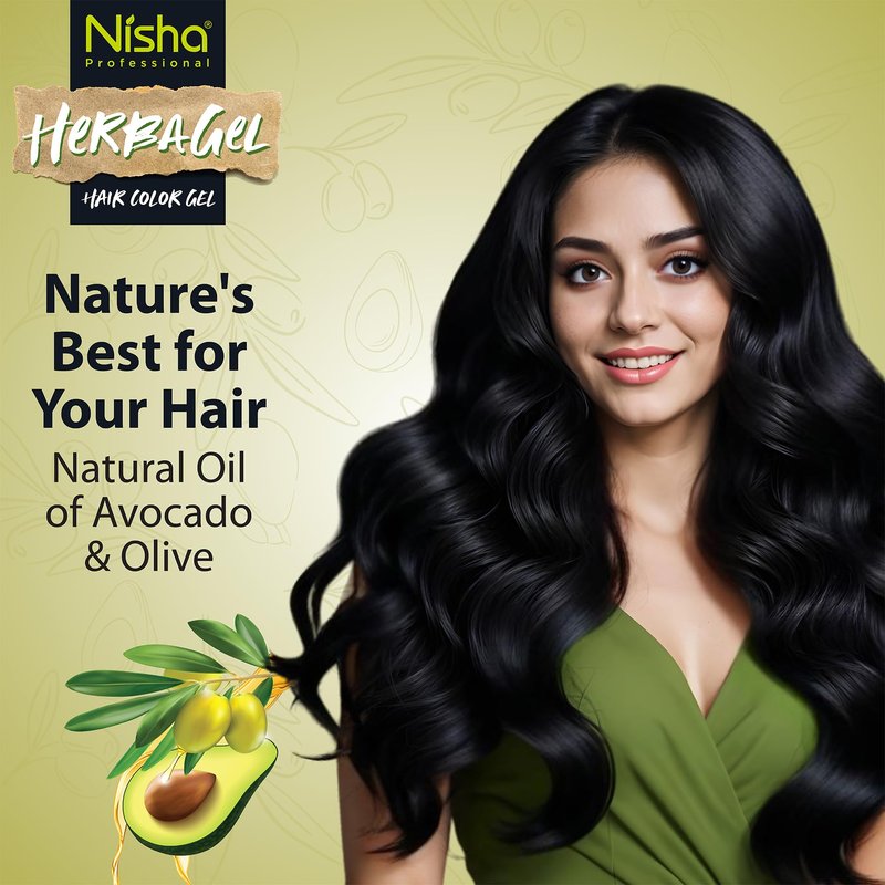 Nisha Herba Gel Hair Colour Gel, Original Black 1 Litre | No Ammonia, No Stain, Non-Drip Vegan Formula | Permanent Hair Colour & Hair Dye | 100% Grey Coverage & Long-Lasting Shine