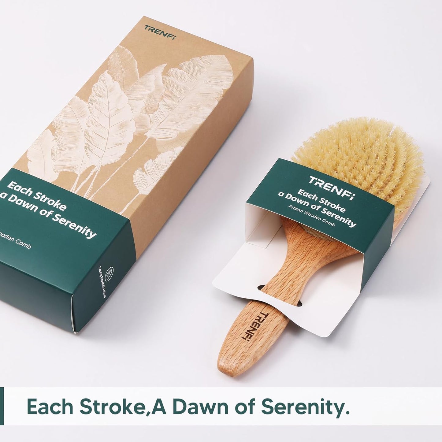 TRENFI Boar Bristle Hair Brush for Fine Thin Hair - Solid Red Oak Oval Design