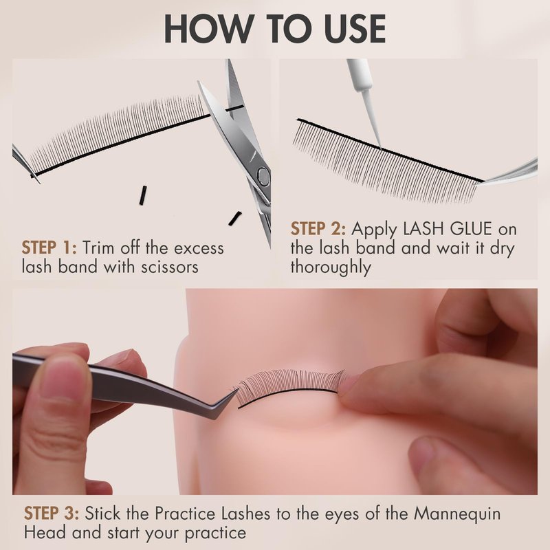 Embagol 100 Pairs Practice Lashes Kit for Eyelash Extensions Training Strips Training Lashes for Lash Mannequin Head Lash Extension Supplies Beginner Friendly