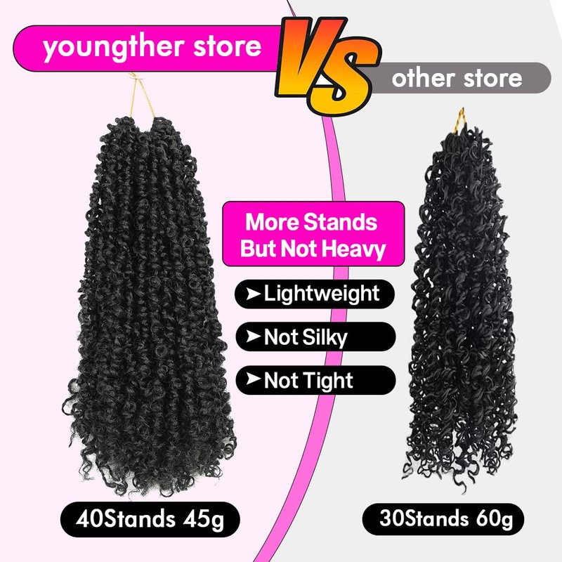 Youngther Yanky twist crochet hair 8 Inch 6 Pack Pre-Twisted Fluffy Short Passion Twist crochet hair for black women Soft crochet hair pre looped for kids senegalese twist hair extension (1B)