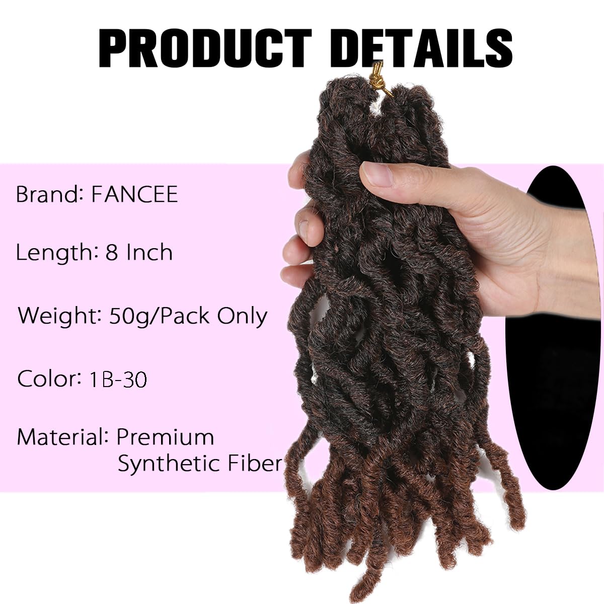 FANCEE Faux Locs Crochet Hair - 8-Inch Short Curly Dreadlock Extensions for Black Women | Ombre Brown Wavy Braids (6 Packs, 120 Strands)