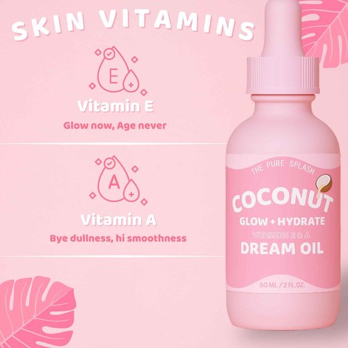Coconut Dream Oil – Glow + Hydrate Face & Body Oil with Vitamins E & A – Lightweight, Non-Greasy Daily Moisturizer – 100% Natural, 2 fl oz