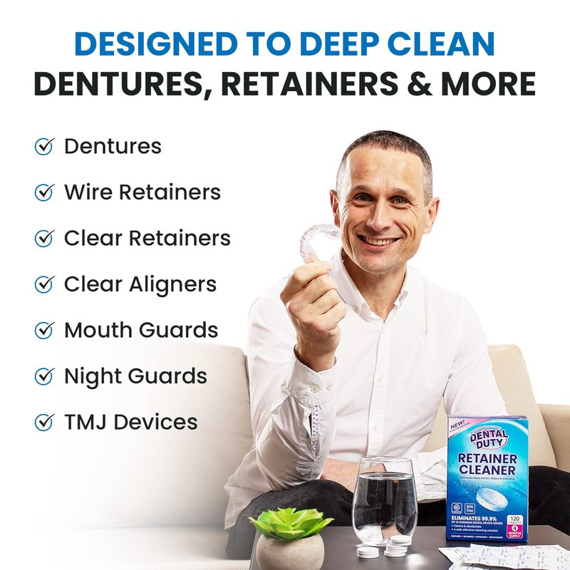 Retainer Cleaner Tablets - 120 Units for Dentures, Aligners & Mouthguards | Removes Plaque, Odors & Stains